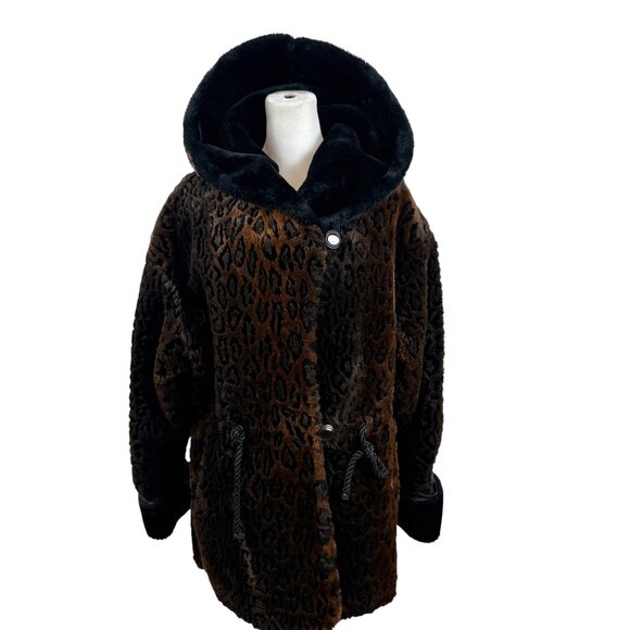 Vintage Pedestal Faux-Fur Leopard Coat with Oversized Shawl Collar/Hood - Picture 2 of 12